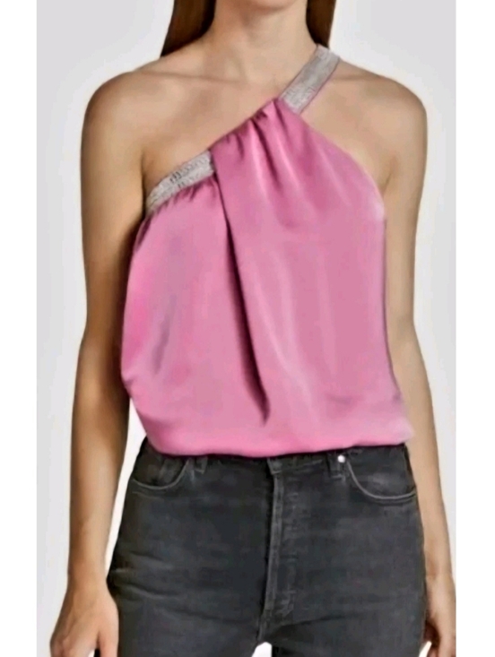 Veronica Beard Tops - NWT VERONICA BEARD  One-Shoulder Pink Satin Top with Embellished Strap Large